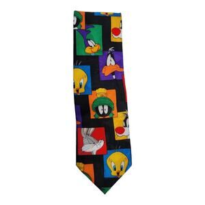 Vintage Looney Tunes Mania Character Novelty Tie Black Colorblock Portraits